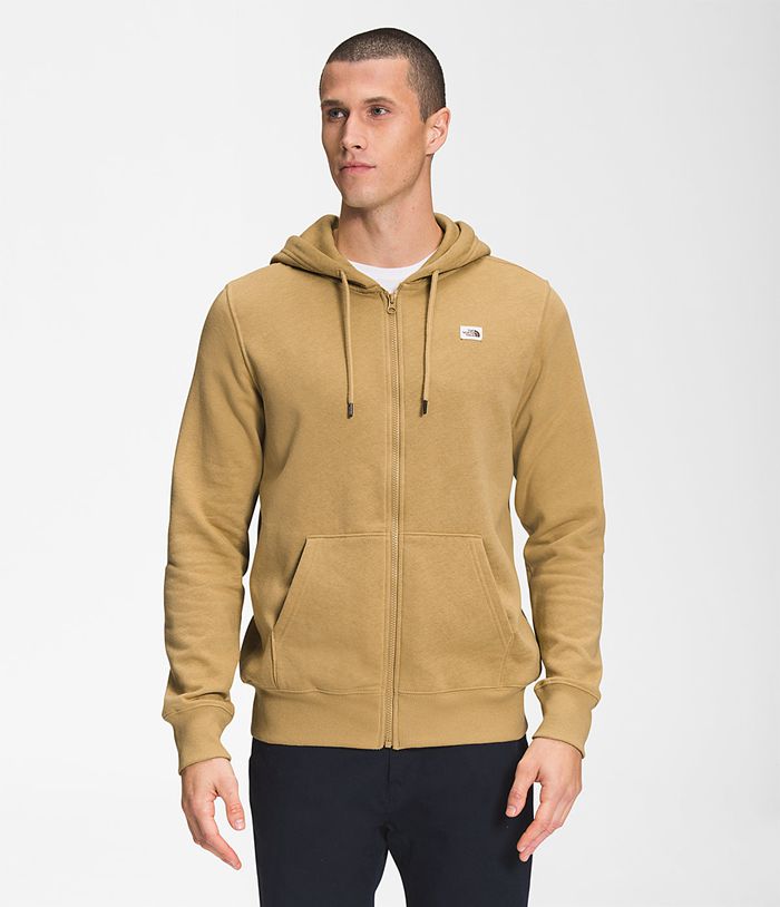 The North Face Hoodie Heritage Patch Full Zip Khaki - Mens - Thailand YNADJ-7243